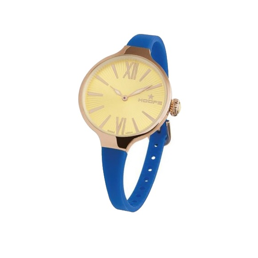 2570LGP02_OROLOGIO HOOPS CINTURINO SILICONE BLU CASSA ROSE' QUADRANTE GIALLO