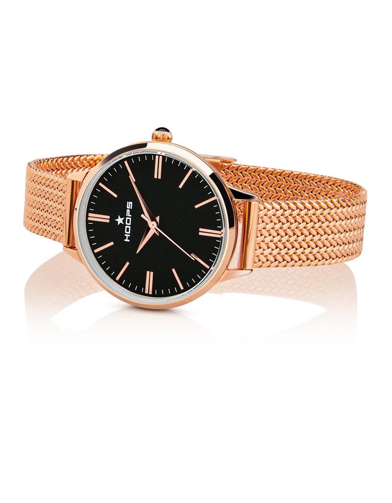 2614L-RG02_OROLOGIO HOOPS CLASSIC MAGLIA MILANESE GOLD V PATTERN NERO