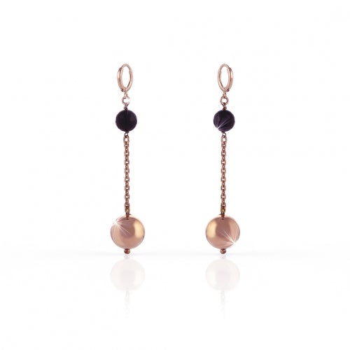 Orecchini Sfera in bronzo dorato rosa e onice nera_467241